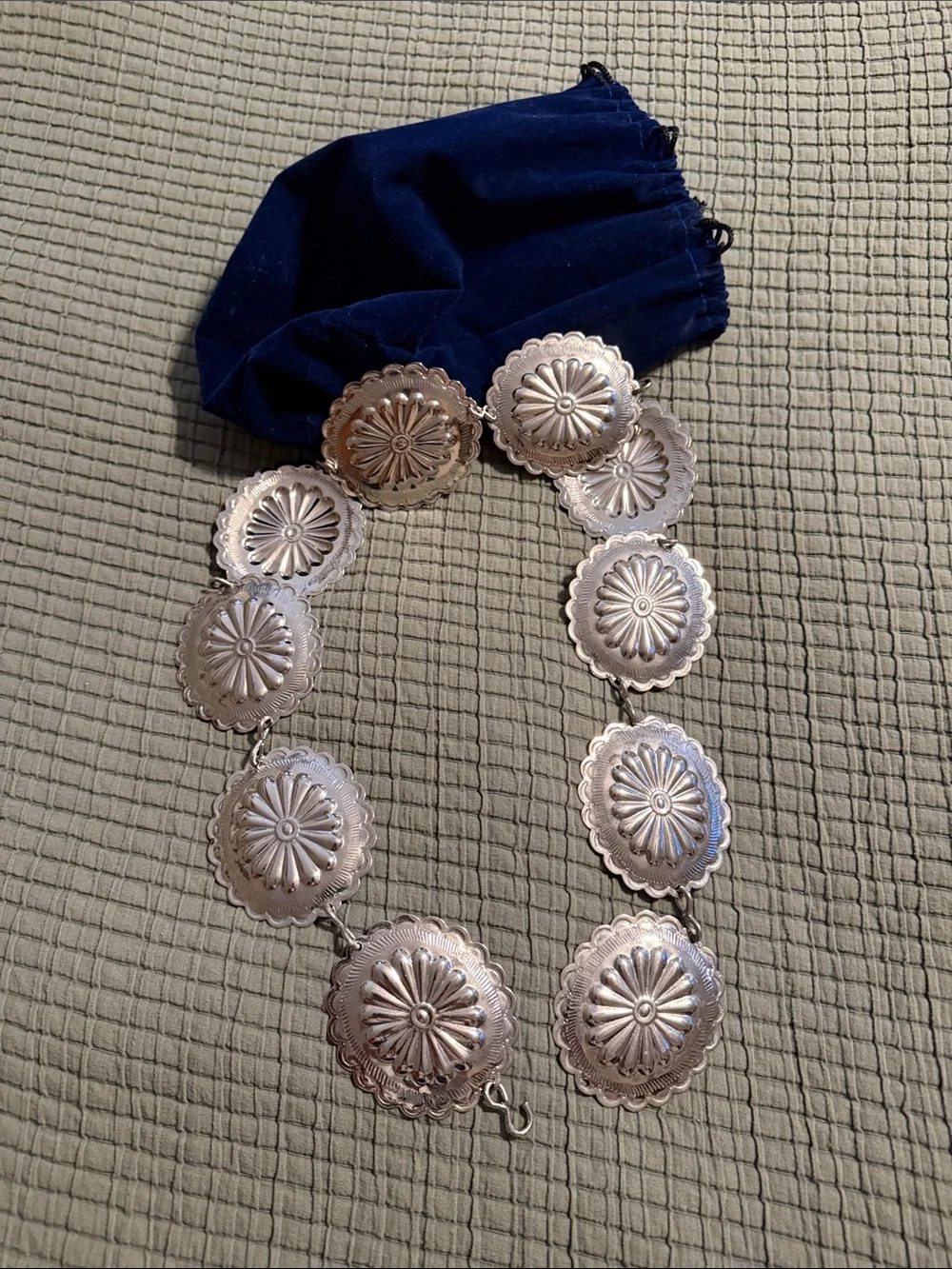 Sterling-Style Silver Concho Belt - Floral Medallion Design